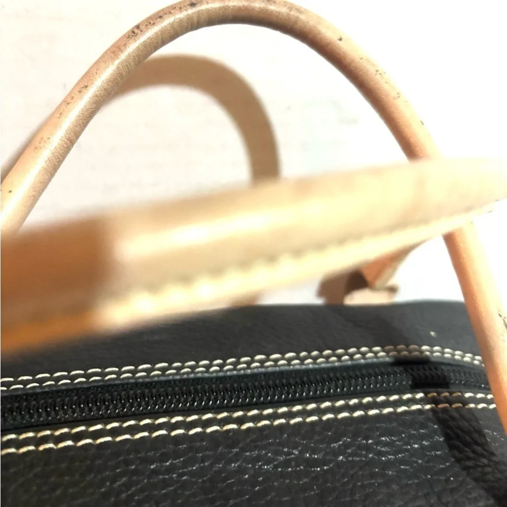 GUIA’S black leather satchel handbag with beige trim